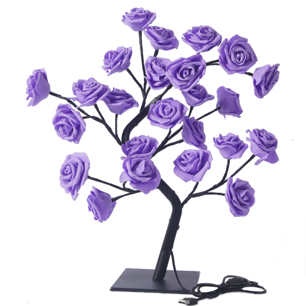 New LED decorative light simulation 24 colorful roses tree removable plastic base USB switch table lamp fancy night light