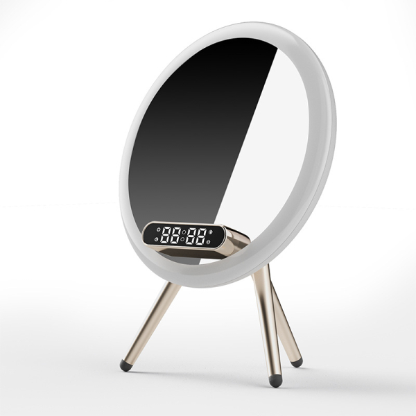 Make up mirror speaker bluetooth 5.1 alarm clock LED night light high capacity 1800mAh phone holder smart AI bluetooth speaker