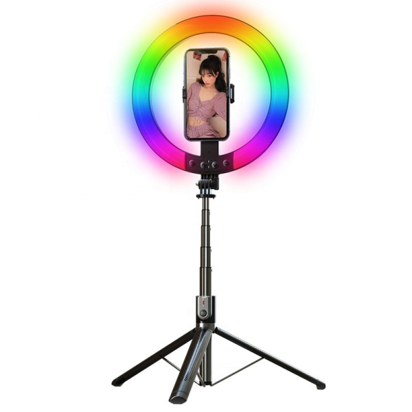 RGB Fill Light Live Broadcast Selfie Stick LED Tri-Color Light Mobile Phone Outdoor Photography Portable Tripod Selfie Stick